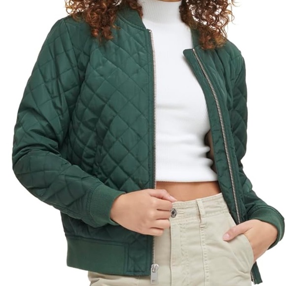 Levi's Women's Darkest Spruce Green Sz Extra Small Diamond Quilted Bomber Jacket - Picture 6 of 8